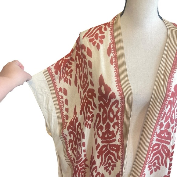 NWT Janice Apparel Red Rust Cream Boho Hippie Patterned Summer Cover up Kimono - Picture 5 of 12